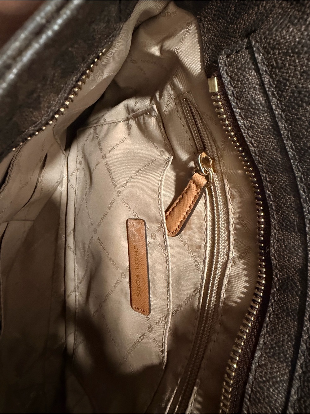 Michael Kors Brown MK Monogram Crossbody Bag with Tan Strap - Picture 4 of 5